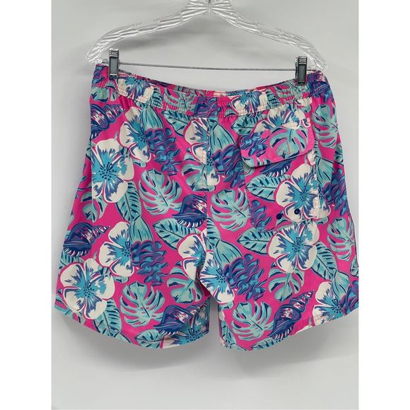 Vineyard Vines Swim Trunks Shorts Men Size Large Pink Blue Floral Drawstring - Picture 9 of 14